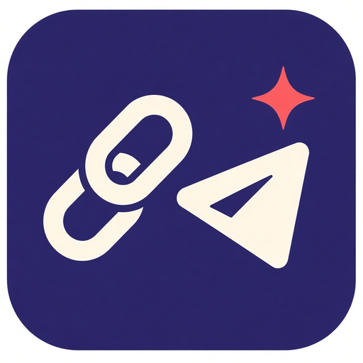 Indigo LinkPitch logo: an off-white chain link and paper plane with a coral sparkle.